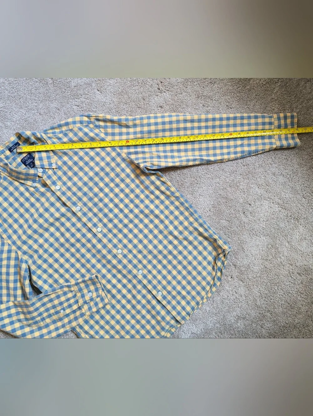 J. Crew Button Down Shirt Mens M Slim Fit Yellow Blue Check Plaid Long Sleeve